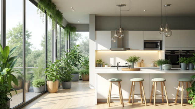 Open Kitchen Interior Ideas- Add Greenery for a Fresh Touch